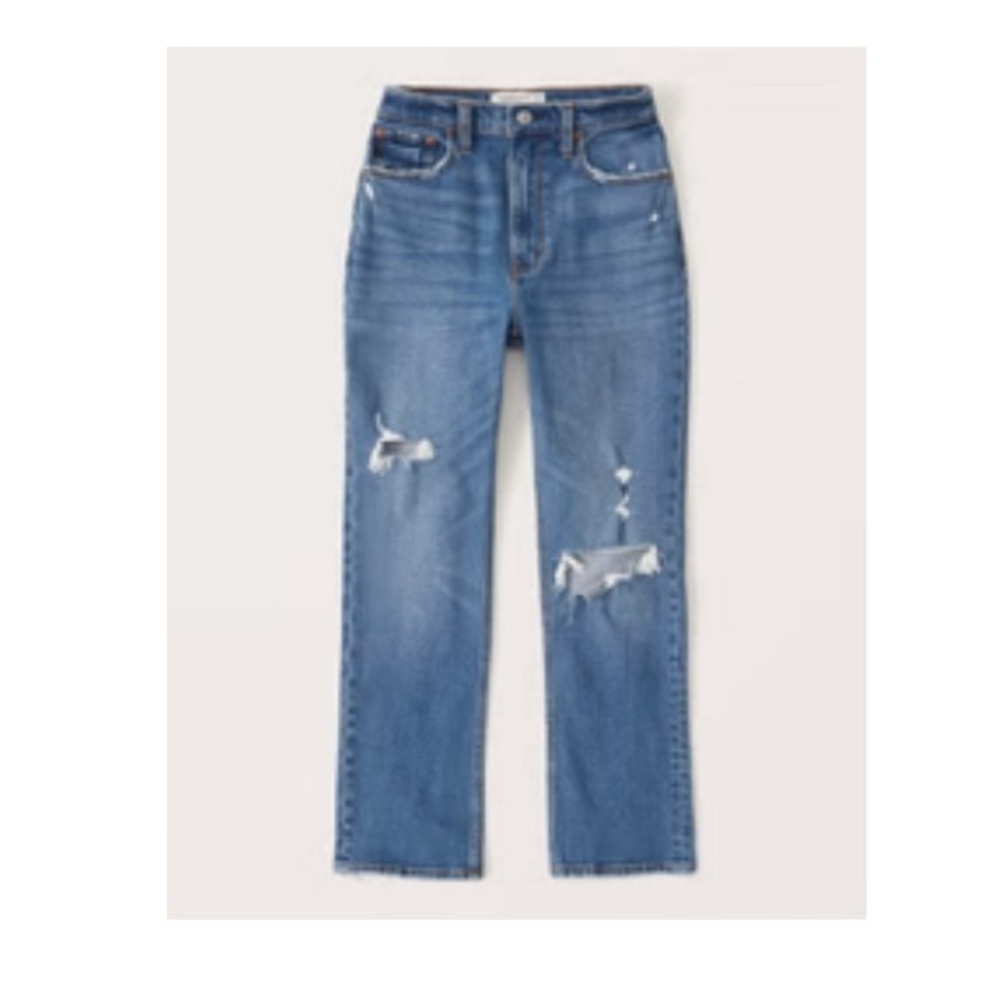 Abercrombie & Fitch Ankle Straight Ultra High Rise Curve Love 29R Med. Destroy